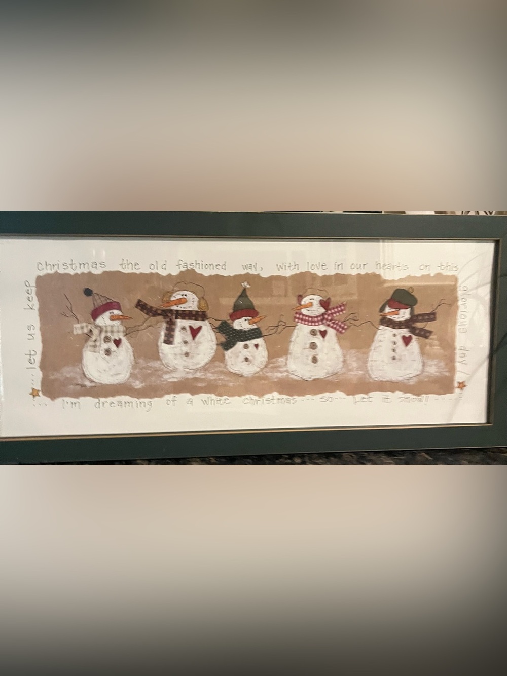 Holiday Snowman Wall Art Print in Cream and Brown